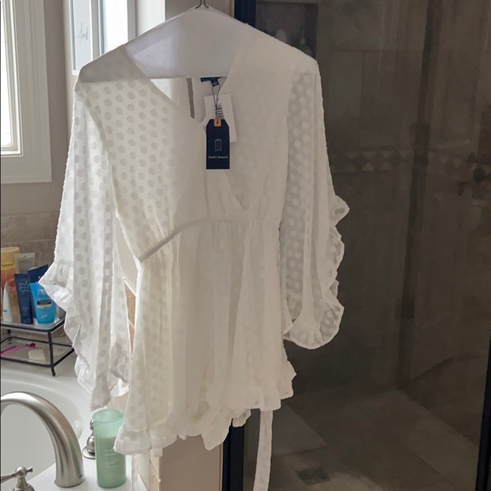 New with tags white romper with bell sleeves